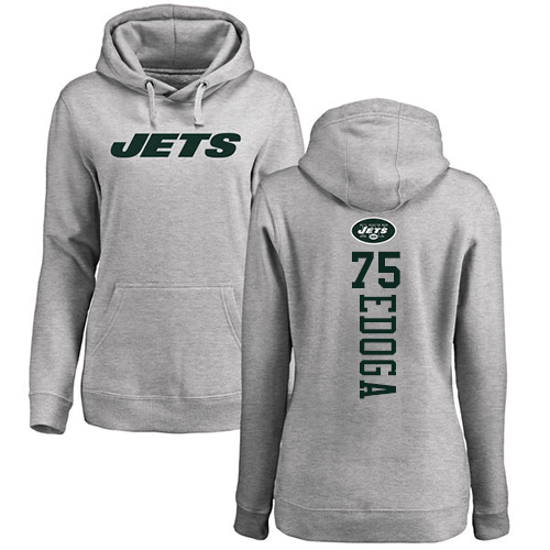 New York Jets Ash Women Chuma Edoga Backer NFL Football 75 Pullover Hoodie Sweatshirts